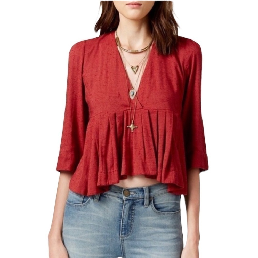 Free People Red Peplum V-Neck Blouse